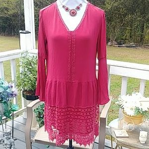 Beautiful red tunic top with crochet details